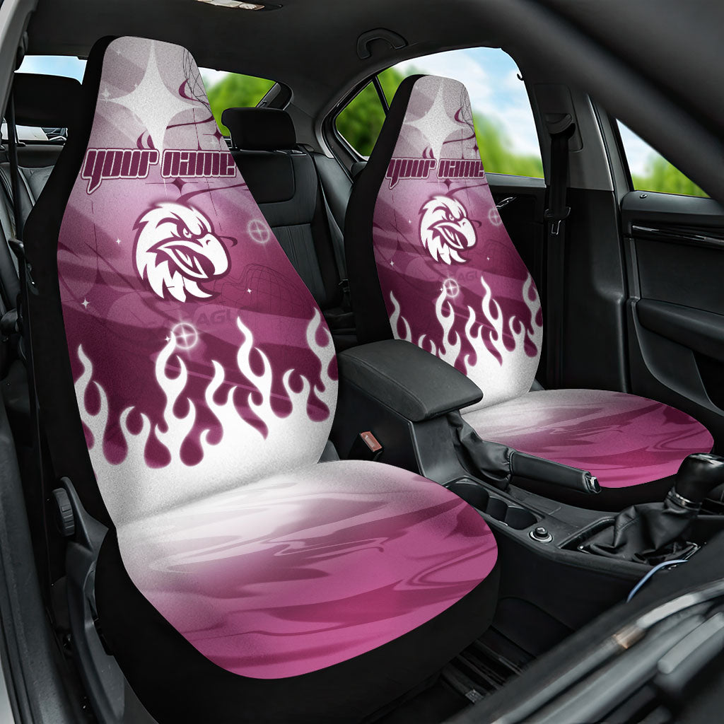 Personalized Manly Warringah Sea Eagles Car Seat Cover Y2K Grunge Aesthetic With Cyber Flames and Starburst Graphics