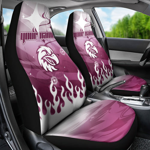 Personalized Manly Warringah Sea Eagles Car Seat Cover Y2K Grunge Aesthetic With Cyber Flames and Starburst Graphics