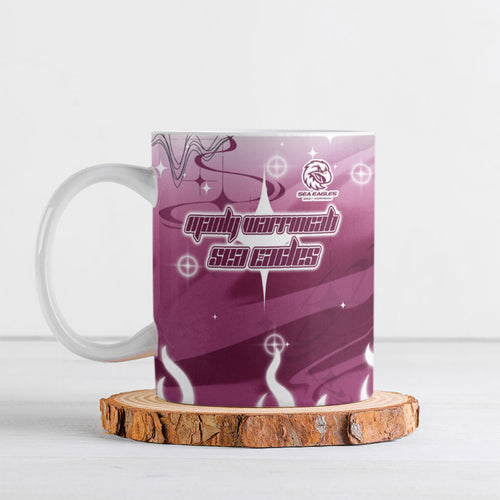 Personalized Manly Warringah Sea Eagles Ceramic Mug Y2K Grunge Aesthetic With Cyber Flames and Starburst Graphics