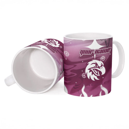 Personalized Manly Warringah Sea Eagles Ceramic Mug Y2K Grunge Aesthetic With Cyber Flames and Starburst Graphics