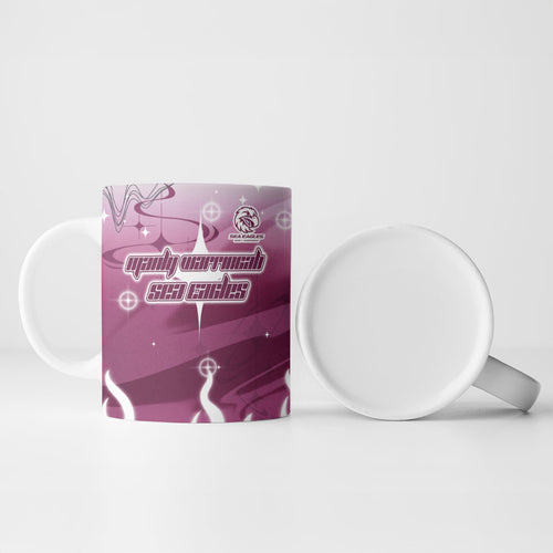 Personalized Manly Warringah Sea Eagles Ceramic Mug Y2K Grunge Aesthetic With Cyber Flames and Starburst Graphics