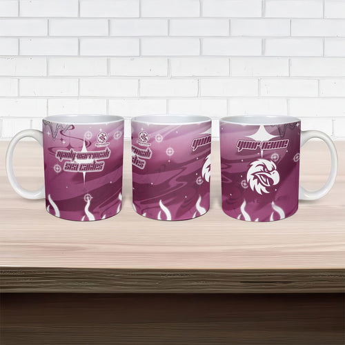 Personalized Manly Warringah Sea Eagles Ceramic Mug Y2K Grunge Aesthetic With Cyber Flames and Starburst Graphics