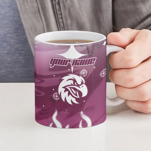 Personalized Manly Warringah Sea Eagles Ceramic Mug Y2K Grunge Aesthetic With Cyber Flames and Starburst Graphics