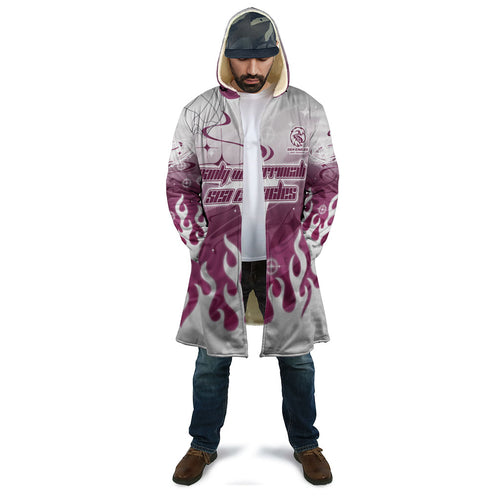 Personalized Manly Warringah Sea Eagles Cloak Y2K Grunge Aesthetic With Cyber Flames and Starburst Graphics