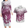 Personalized Manly Warringah Sea Eagles Couples Matching Long Sleeve Bodycon Dress and Hawaiian Shirt Y2K Grunge Aesthetic With Cyber Flames and Starburst Graphics