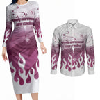 Personalized Manly Warringah Sea Eagles Couples Matching Long Sleeve Bodycon Dress and Long Sleeve Button Shirt Y2K Grunge Aesthetic With Cyber Flames and Starburst Graphics
