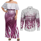 Personalized Manly Warringah Sea Eagles Couples Matching Off Shoulder Maxi Dress and Long Sleeve Button Shirt Y2K Grunge Aesthetic With Cyber Flames and Starburst Graphics