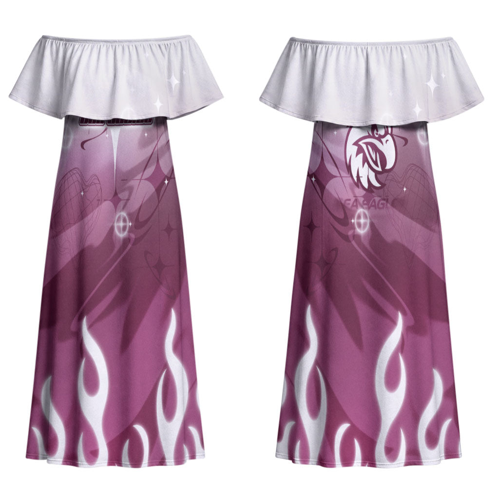 Personalized Manly Warringah Sea Eagles Couples Matching Off Shoulder Maxi Dress and Long Sleeve Button Shirt Y2K Grunge Aesthetic With Cyber Flames and Starburst Graphics