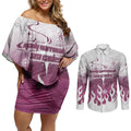Personalized Manly Warringah Sea Eagles Couples Matching Off Shoulder Short Dress and Long Sleeve Button Shirt Y2K Grunge Aesthetic With Cyber Flames and Starburst Graphics
