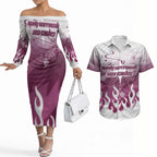 Personalized Manly Warringah Sea Eagles Couples Matching Off The Shoulder Long Sleeve Dress and Hawaiian Shirt Y2K Grunge Aesthetic With Cyber Flames and Starburst Graphics