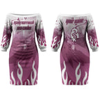 Personalized Manly Warringah Sea Eagles Couples Matching Off The Shoulder Long Sleeve Dress and Long Sleeve Button Shirt Y2K Grunge Aesthetic With Cyber Flames and Starburst Graphics