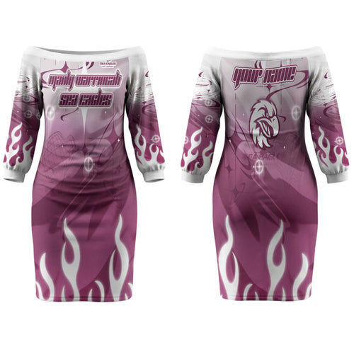 Personalized Manly Warringah Sea Eagles Couples Matching Off The Shoulder Long Sleeve Dress and Long Sleeve Button Shirt Y2K Grunge Aesthetic With Cyber Flames and Starburst Graphics