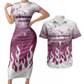 Personalized Manly Warringah Sea Eagles Couples Matching Short Sleeve Bodycon Dress and Hawaiian Shirt Y2K Grunge Aesthetic With Cyber Flames and Starburst Graphics
