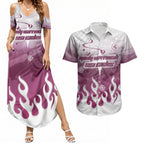 Personalized Manly Warringah Sea Eagles Couples Matching Summer Maxi Dress and Hawaiian Shirt Y2K Grunge Aesthetic With Cyber Flames and Starburst Graphics