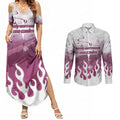 Personalized Manly Warringah Sea Eagles Couples Matching Summer Maxi Dress and Long Sleeve Button Shirt Y2K Grunge Aesthetic With Cyber Flames and Starburst Graphics