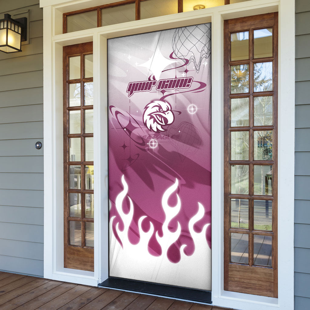 Personalized Manly Warringah Sea Eagles Door Cover Y2K Grunge Aesthetic With Cyber Flames and Starburst Graphics