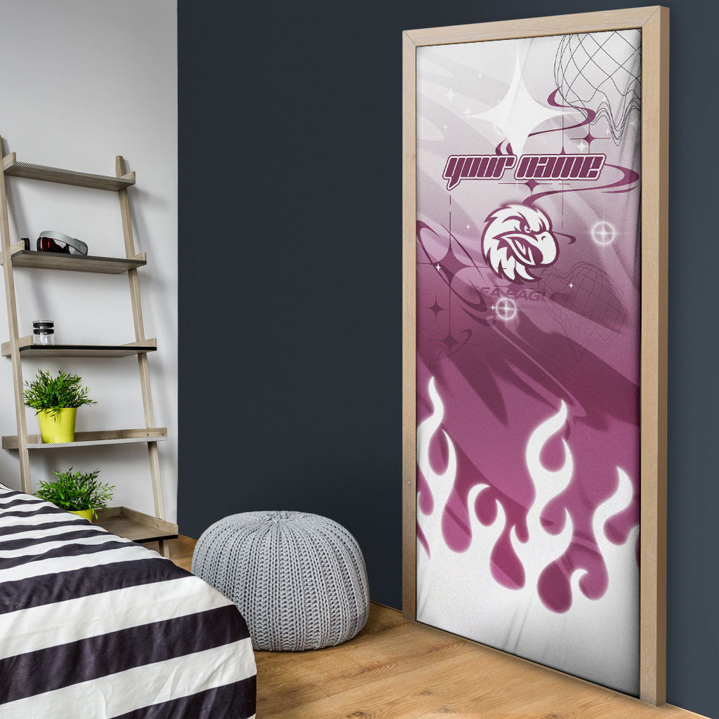 Personalized Manly Warringah Sea Eagles Door Cover Y2K Grunge Aesthetic With Cyber Flames and Starburst Graphics