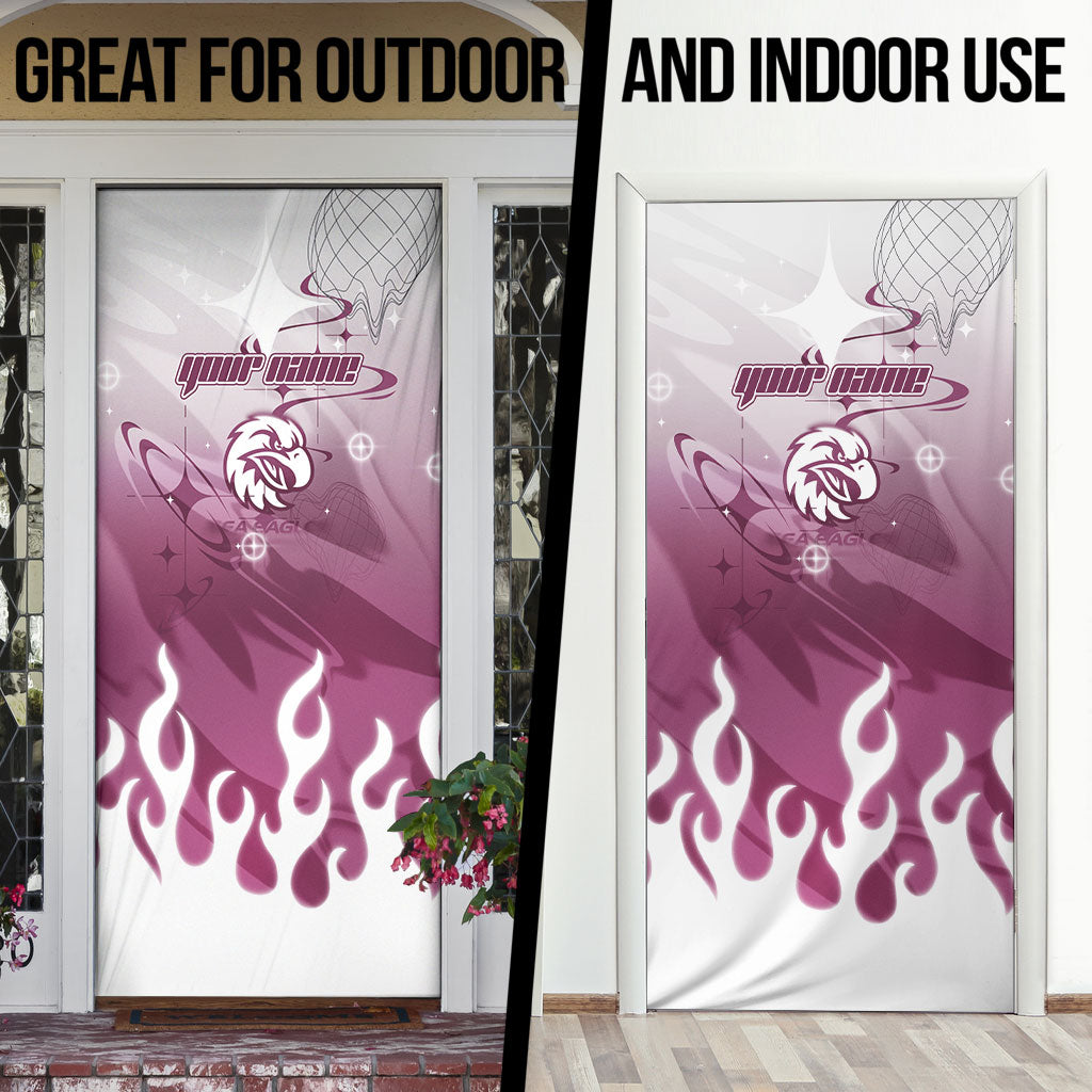 Personalized Manly Warringah Sea Eagles Door Cover Y2K Grunge Aesthetic With Cyber Flames and Starburst Graphics