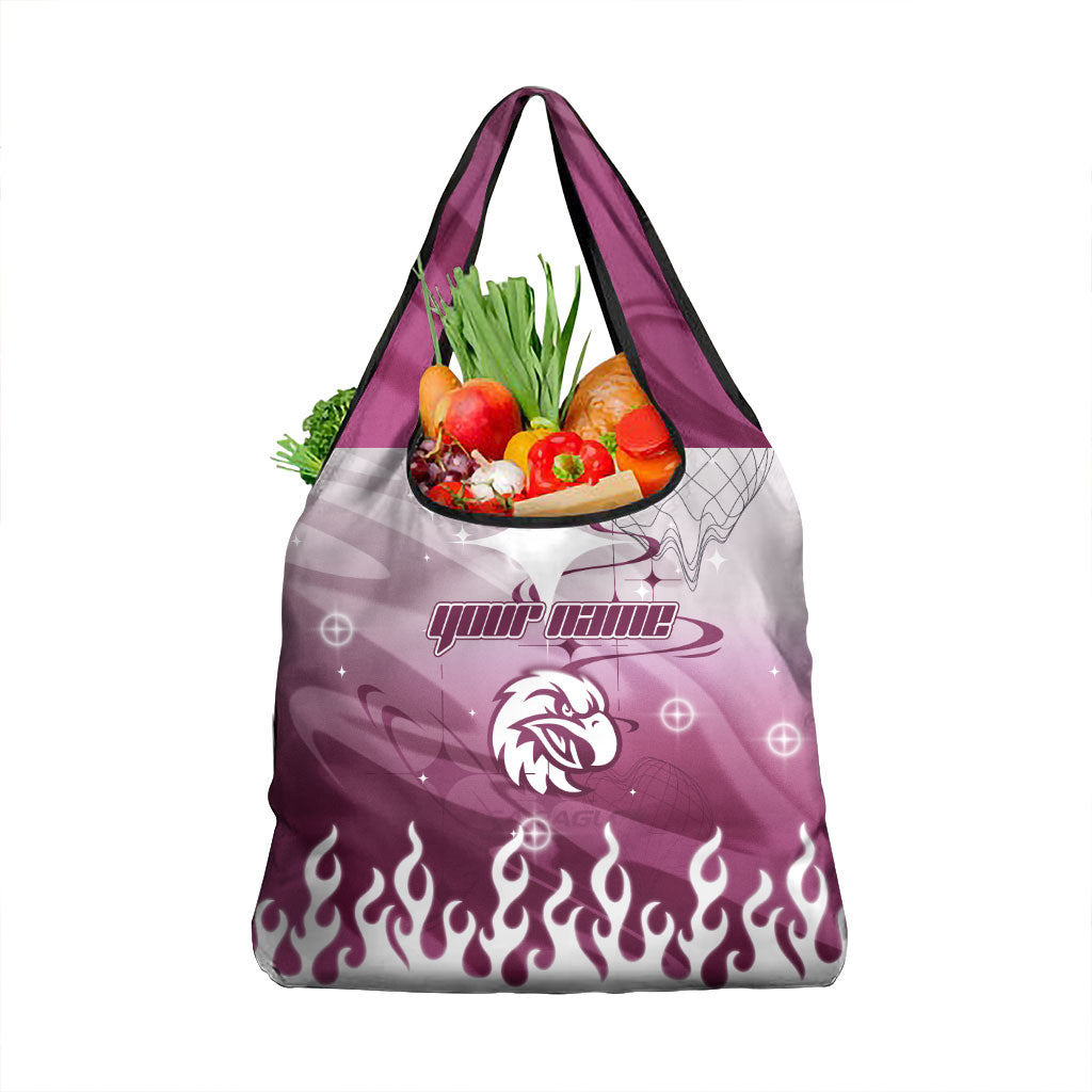 Personalized Manly Warringah Sea Eagles Grocery Bag Y2K Grunge Aesthetic With Cyber Flames and Starburst Graphics