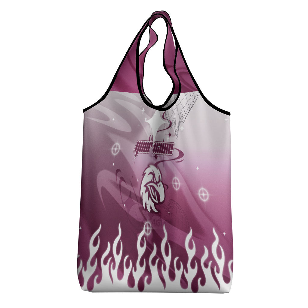 Personalized Manly Warringah Sea Eagles Grocery Bag Y2K Grunge Aesthetic With Cyber Flames and Starburst Graphics