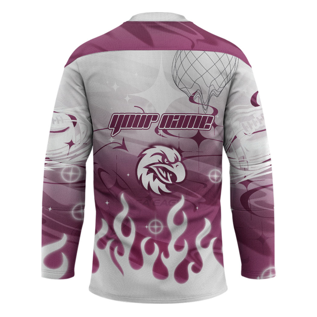 Personalized Manly Warringah Sea Eagles Hockey Jersey Y2K Grunge Aesthetic With Cyber Flames and Starburst Graphics