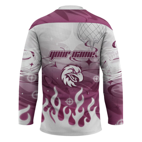 Personalized Manly Warringah Sea Eagles Hockey Jersey Y2K Grunge Aesthetic With Cyber Flames and Starburst Graphics