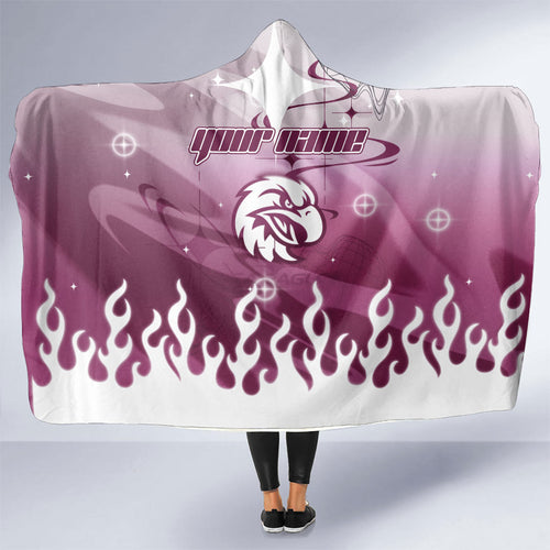 Personalized Manly Warringah Sea Eagles Hooded Blanket Y2K Grunge Aesthetic With Cyber Flames and Starburst Graphics