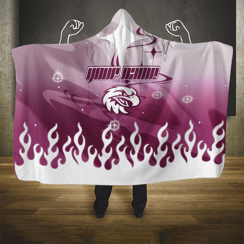 Personalized Manly Warringah Sea Eagles Hooded Blanket Y2K Grunge Aesthetic With Cyber Flames and Starburst Graphics