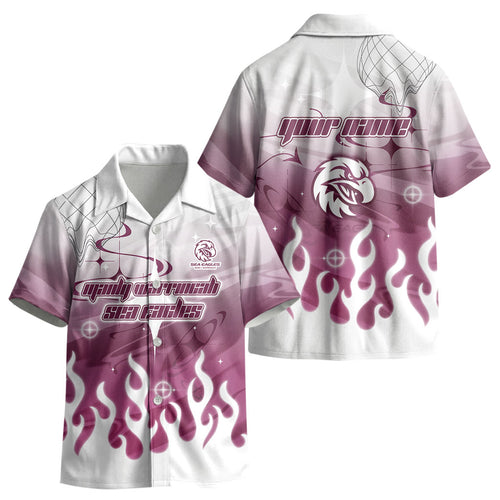 Personalized Manly Warringah Sea Eagles Kid Hawaiian Shirt Y2K Grunge Aesthetic With Cyber Flames and Starburst Graphics
