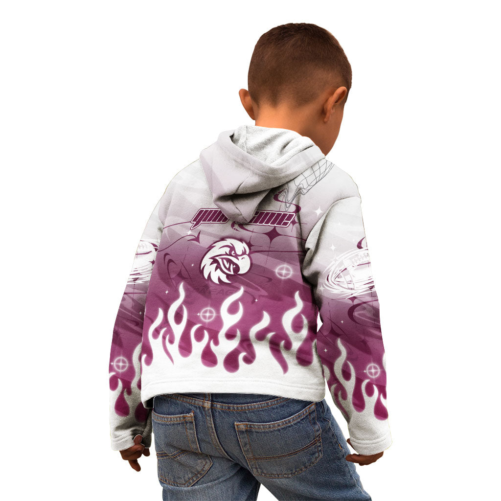 Personalized Manly Warringah Sea Eagles Kid Hoodie Y2K Grunge Aesthetic With Cyber Flames and Starburst Graphics