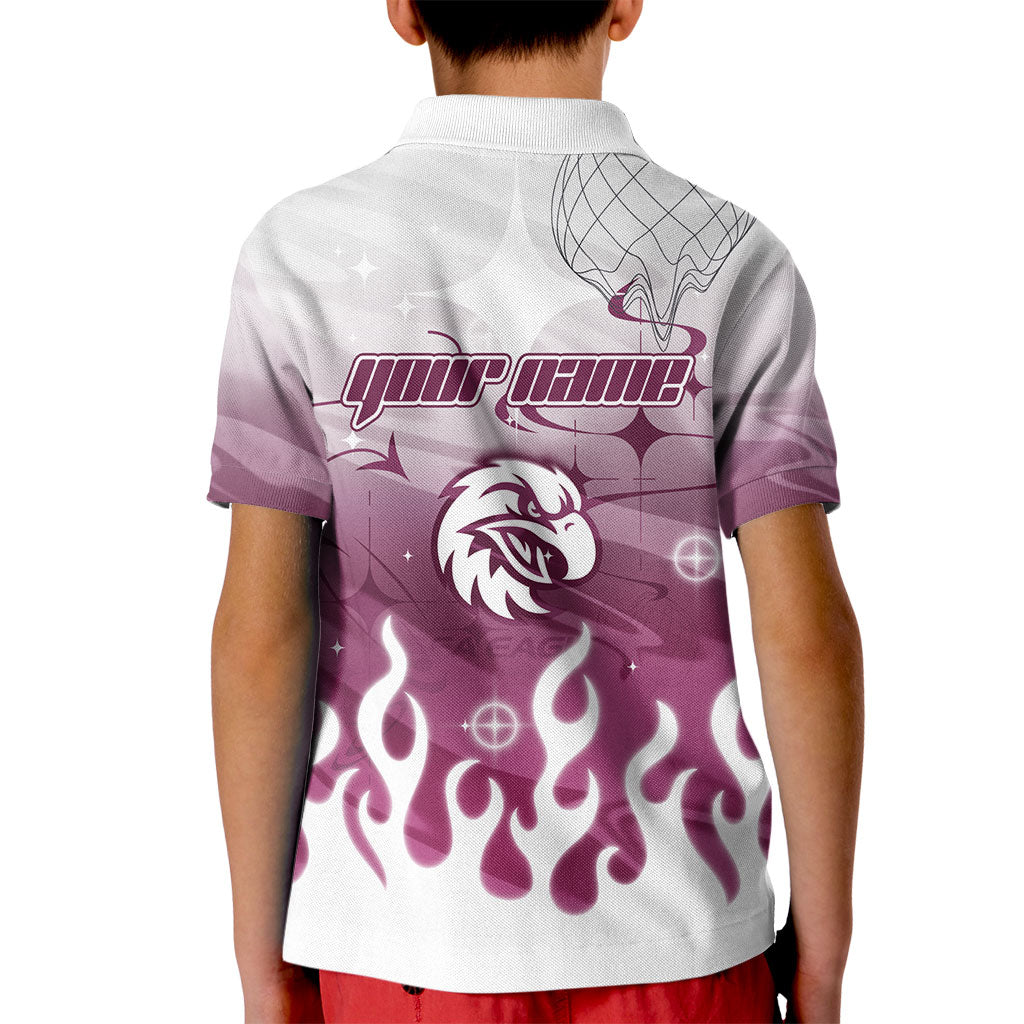 Personalized Manly Warringah Sea Eagles Kid Polo Shirt Y2K Grunge Aesthetic With Cyber Flames and Starburst Graphics