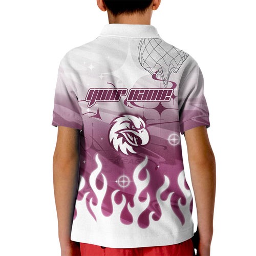 Personalized Manly Warringah Sea Eagles Kid Polo Shirt Y2K Grunge Aesthetic With Cyber Flames and Starburst Graphics