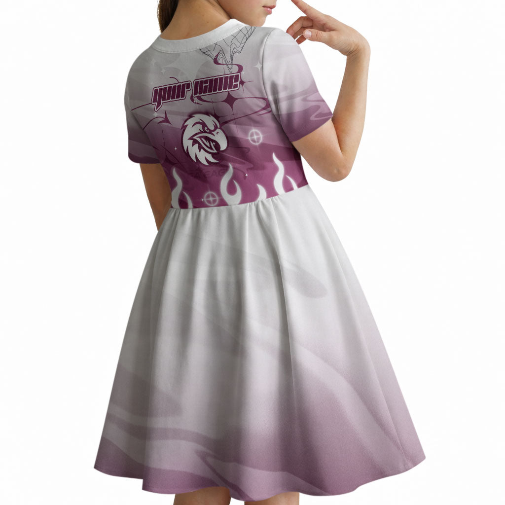 Personalized Manly Warringah Sea Eagles Kid Short Sleeve Dress Y2K Grunge Aesthetic With Cyber Flames and Starburst Graphics