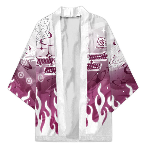 Personalized Manly Warringah Sea Eagles Kimono Y2K Grunge Aesthetic With Cyber Flames and Starburst Graphics