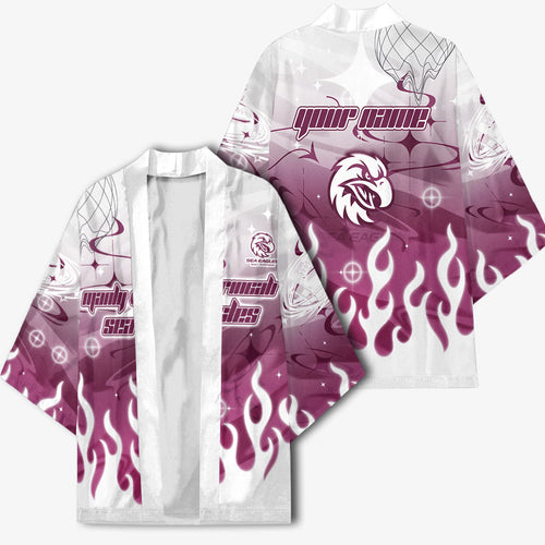 Personalized Manly Warringah Sea Eagles Kimono Y2K Grunge Aesthetic With Cyber Flames and Starburst Graphics