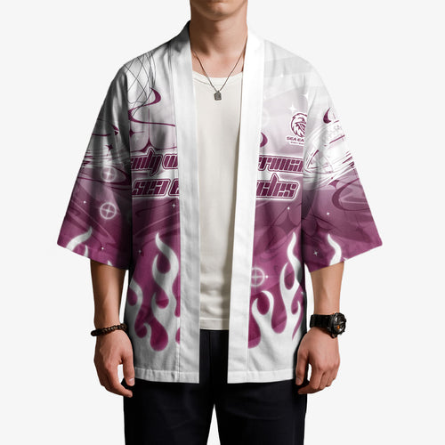 Personalized Manly Warringah Sea Eagles Kimono Y2K Grunge Aesthetic With Cyber Flames and Starburst Graphics