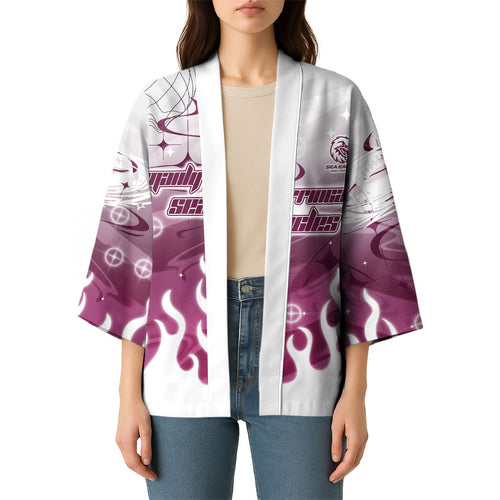 Personalized Manly Warringah Sea Eagles Kimono Y2K Grunge Aesthetic With Cyber Flames and Starburst Graphics