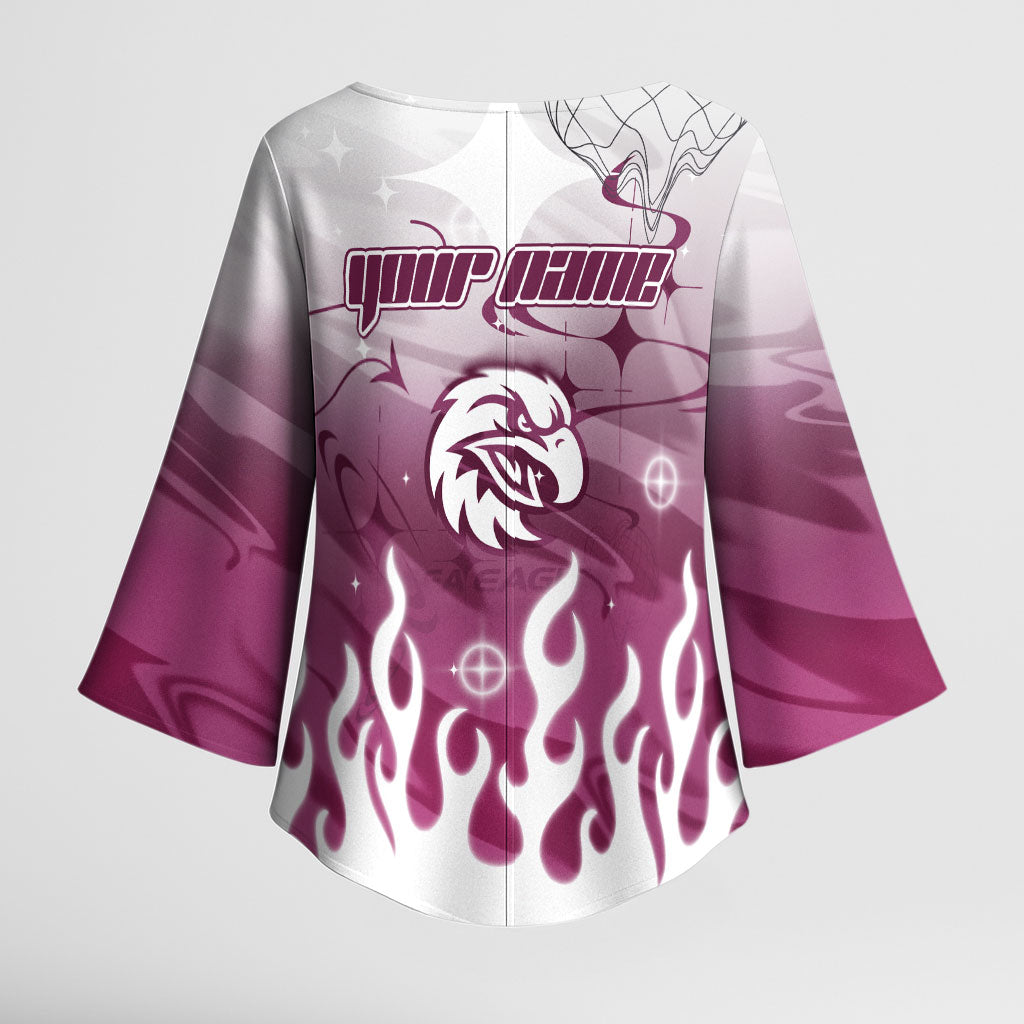Personalized Manly Warringah Sea Eagles Kimono Sleeve Blouse Y2K Grunge Aesthetic With Cyber Flames and Starburst Graphics