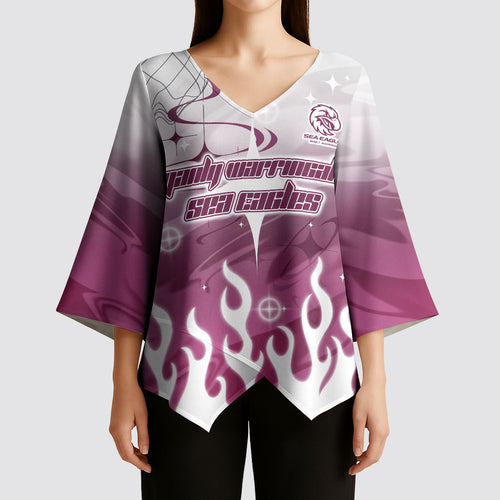 Personalized Manly Warringah Sea Eagles Kimono Sleeve Blouse Y2K Grunge Aesthetic With Cyber Flames and Starburst Graphics