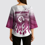 Personalized Manly Warringah Sea Eagles Kimono Sleeve Blouse Y2K Grunge Aesthetic With Cyber Flames and Starburst Graphics