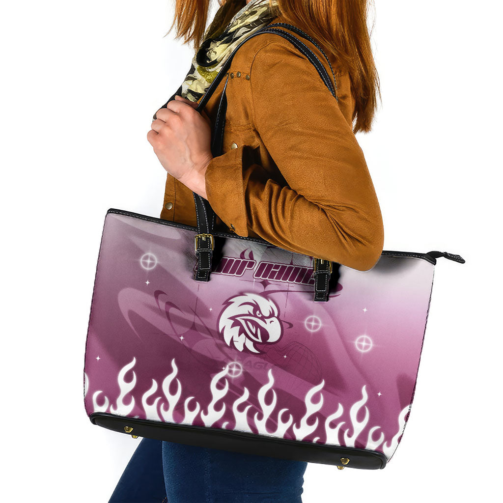 Personalized Manly Warringah Sea Eagles Leather Tote Bag Y2K Grunge Aesthetic With Cyber Flames and Starburst Graphics