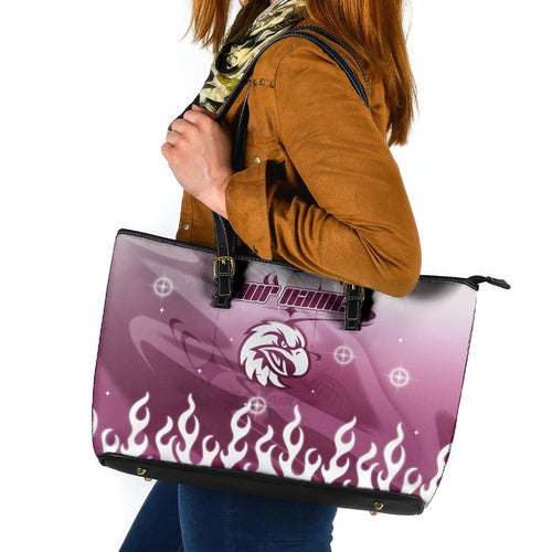 Personalized Manly Warringah Sea Eagles Leather Tote Bag Y2K Grunge Aesthetic With Cyber Flames and Starburst Graphics