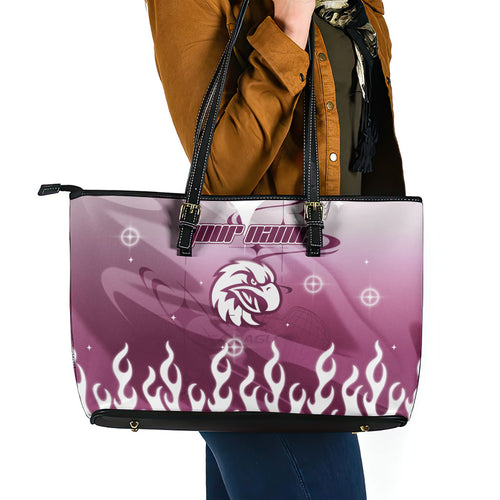 Personalized Manly Warringah Sea Eagles Leather Tote Bag Y2K Grunge Aesthetic With Cyber Flames and Starburst Graphics