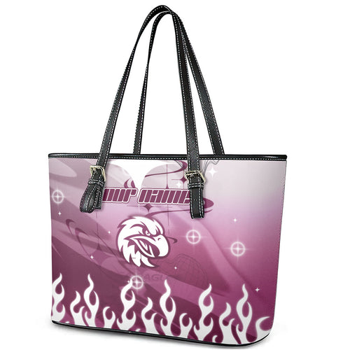 Personalized Manly Warringah Sea Eagles Leather Tote Bag Y2K Grunge Aesthetic With Cyber Flames and Starburst Graphics