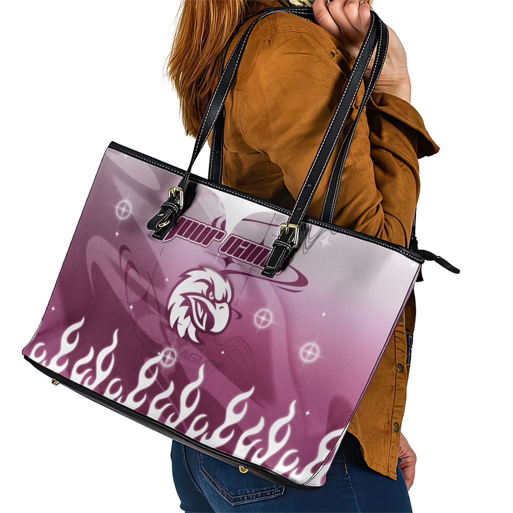 Personalized Manly Warringah Sea Eagles Leather Tote Bag Y2K Grunge Aesthetic With Cyber Flames and Starburst Graphics