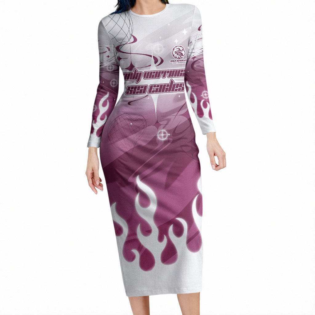 Personalized Manly Warringah Sea Eagles Long Sleeve Bodycon Dress Y2K Grunge Aesthetic With Cyber Flames and Starburst Graphics
