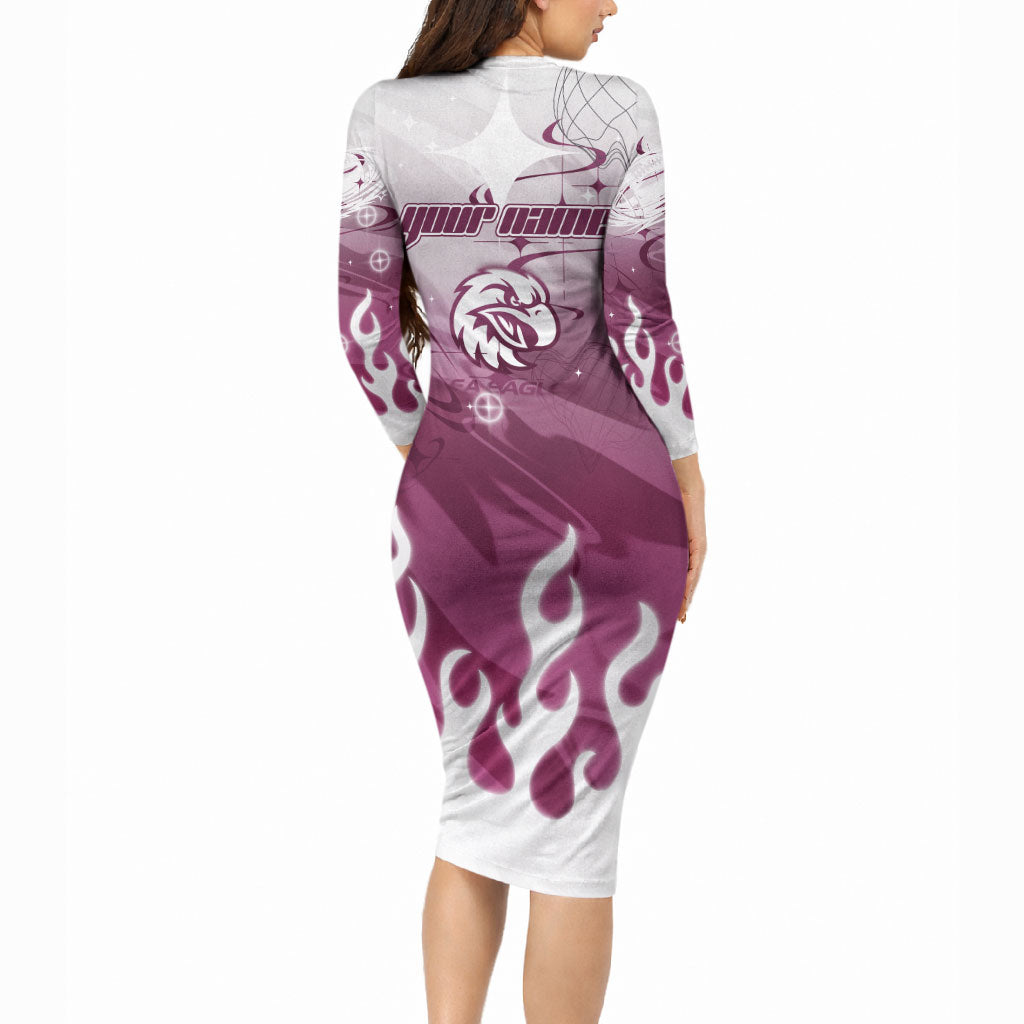 Personalized Manly Warringah Sea Eagles Long Sleeve Bodycon Dress Y2K Grunge Aesthetic With Cyber Flames and Starburst Graphics