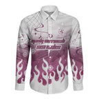 Personalized Manly Warringah Sea Eagles Long Sleeve Button Shirt Y2K Grunge Aesthetic With Cyber Flames and Starburst Graphics