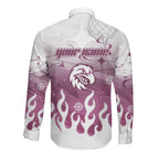 Personalized Manly Warringah Sea Eagles Long Sleeve Button Shirt Y2K Grunge Aesthetic With Cyber Flames and Starburst Graphics