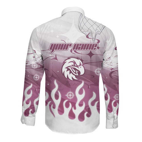 Personalized Manly Warringah Sea Eagles Long Sleeve Button Shirt Y2K Grunge Aesthetic With Cyber Flames and Starburst Graphics